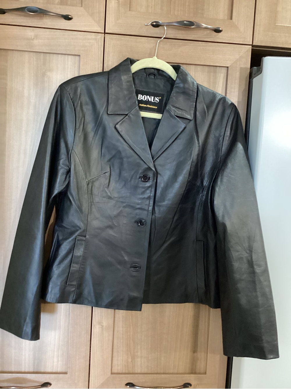 Black Leather Button-Front Jacket